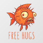 Free Hugs Cartoon Blowfish Fensteraufkleber (Blatt)