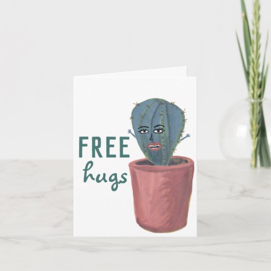 FREE HUGS CRAZY CACTUS LADY lustige Karte (Vorderseite)