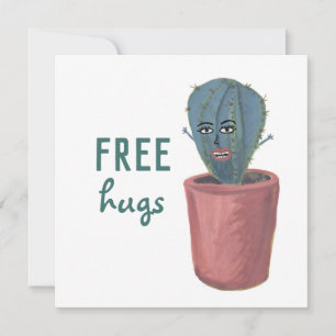 FREE HUGS CRAZY CACTUS LADY lustige Karte