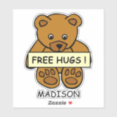 Free Hugs Teddy individuelle Name Aufkleber (Blatt)