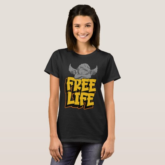 Free Life Cherub Cupid Angel Urban Street Graffiti T-Shirt (Vorne ganz)