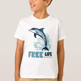 Free Life White Tribal Dolphin T-Shirt