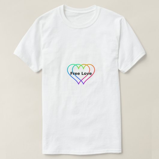Free Love Rainbow Hearts Outline T-Shirt (Design vorne)
