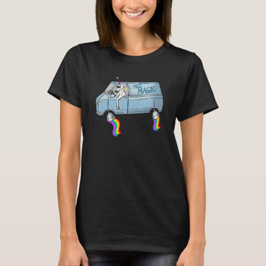 Free Magic Unicorn Driver Fantasy Rainbow T-Shirt (Vorderseite)