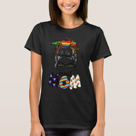 Free Mama Hugs Messy Bun Lgbt Pride Sun Rainbow Te T-Shirt (Vorderseite)