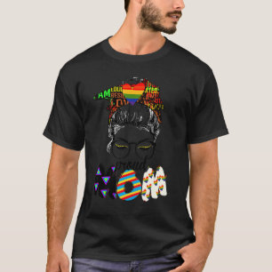 Free Mama Hugs Messy Bun Lgbt Pride Sun Rainbow Te T-Shirt