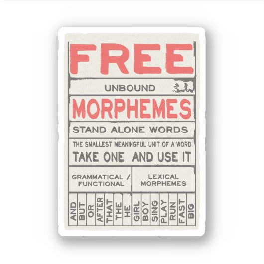 Free Morphemes Funny Grammar English Language Aufkleber (Vorderseite)