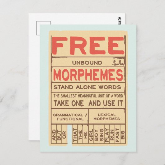 Free Morphemes Funny Grammar English Language Postkarte (Vorne/Hinten)