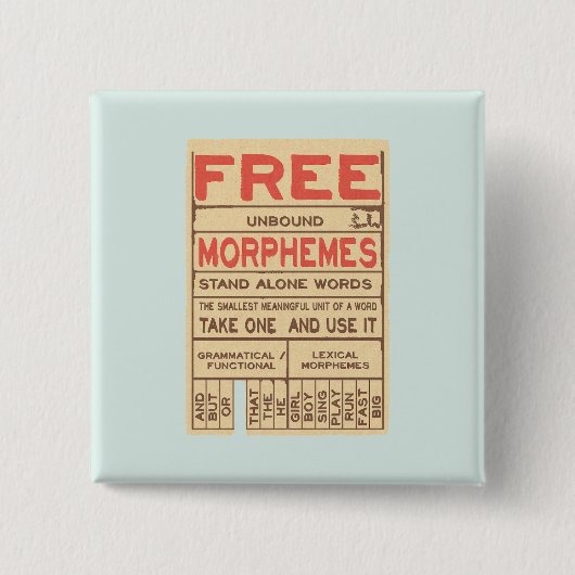 Free Morphemes Funny Grammar English Phonics Button (Vorderseite)