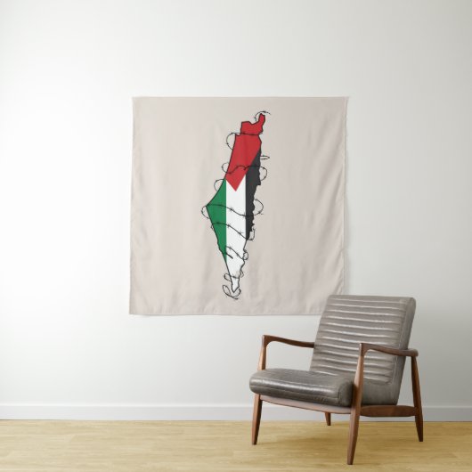 Free Palestine Barbed Wire Map Palästinensische Fr Wandteppich (Beispiel)