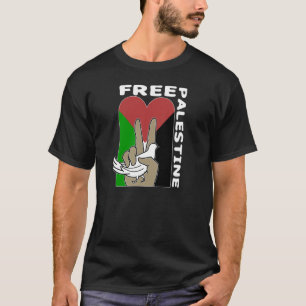 Free Palestine Dove Heart Peace Schild Dunkles Hem T-Shirt