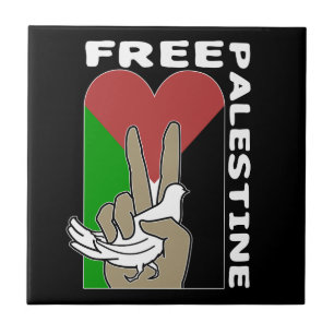 Free Palestine Dove Heart Peace Sign Black Fliese
