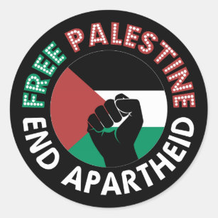 Free Palestine End Apartheid Flag Schwarz Runder Aufkleber