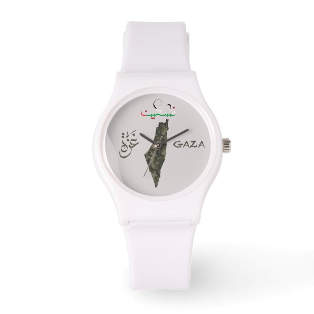 Free Palestine Gaza Watch - Camouflage-Design Armbanduhr (Vorderseite)