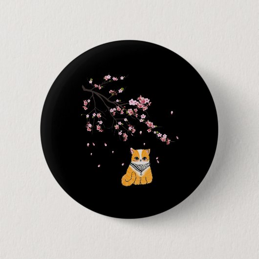 Free Palestine Niedlich Cat Cherry Blossom Sakura  Button (Vorderseite)