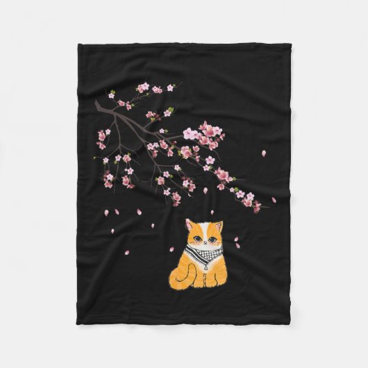 Free Palestine Niedlich Cat Cherry Blossom Sakura Fleecedecke (Vorderseite)