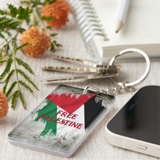 Free Palestine Paint Brush Style Torn Flag Schlüsselanhänger (Vorderseite rechts)