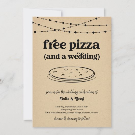 Free Pizza Funny Wedding Invitation Einladung (Vorderseite)