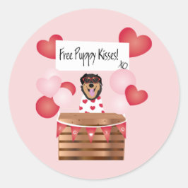 Free Puppy Kisses Valentine Dog Runder Aufkleber
