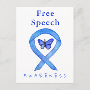 Free Speech Blue Awareness Ribbon Butterfly Cards Postkarte