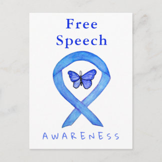 Free Speech Blue Awareness Ribbon Butterfly Cards Postkarte