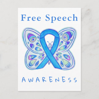 Free Speech Blue Awareness Ribbon Butterfly Cards Postkarte