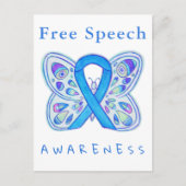 Free Speech Blue Awareness Ribbon Butterfly Cards Postkarte (Vorderseite)