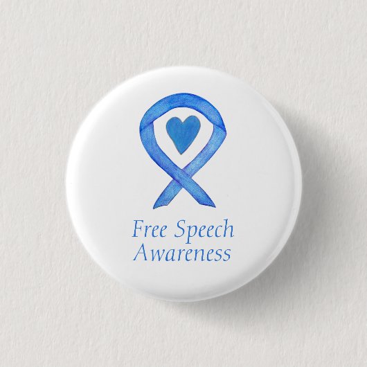 Free Speech Blue Awareness Ribbon Herz Buttone Button (Vorderseite)