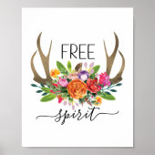 Free Spirit Modern Boho Chic Blume Antler Poster (Vorne)