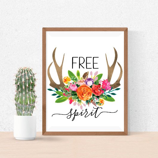 Free Spirit Modern Boho Chic Blume Antler Poster