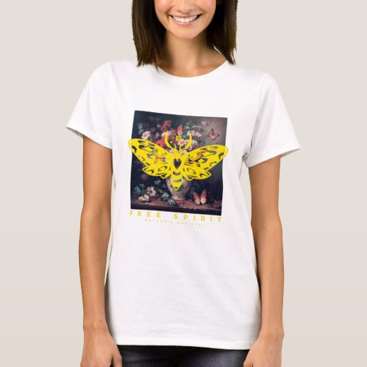 Free Spirit Moth und Blume Vase T-Shirt (Vorderseite)