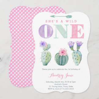 Free Spirit Pink Lilac Cactus Girl 1. Geburtstag Einladung
