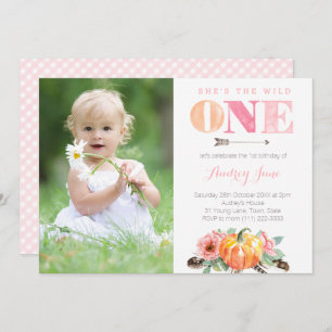 Free Spirit Pumpkin 1. Geburtstag Party für Mädche Einladung