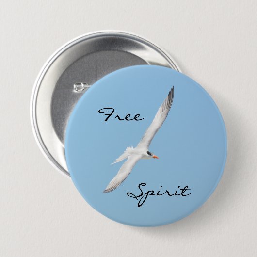 Free Spirit Royal Tern Flying Blue Sky Button (Vorne & Hinten)