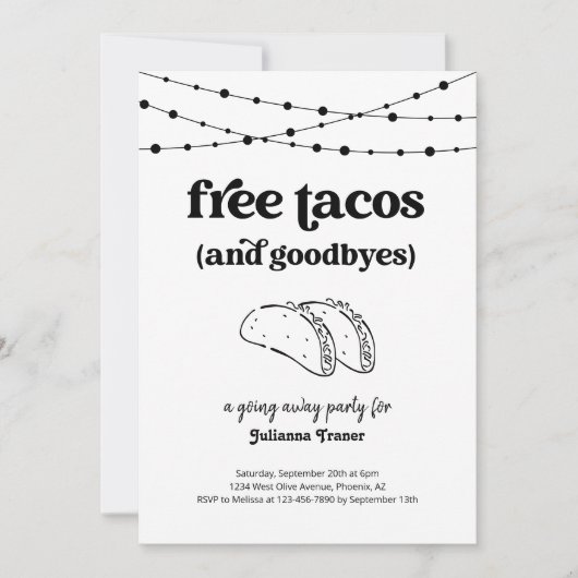 Free Taco Funny Goway Away Party Einladung (Vorderseite)