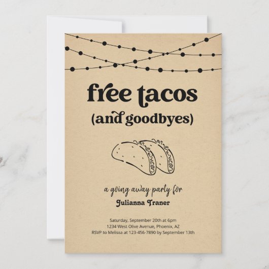 Free Taco Funny Goway Away Party Einladung (Vorderseite)