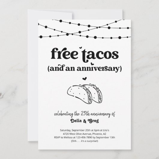 Free Taco Funny Jubiläum Party Einladung (Vorderseite)