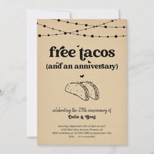 Free Taco Funny Jubiläum Party Einladung (Vorderseite)
