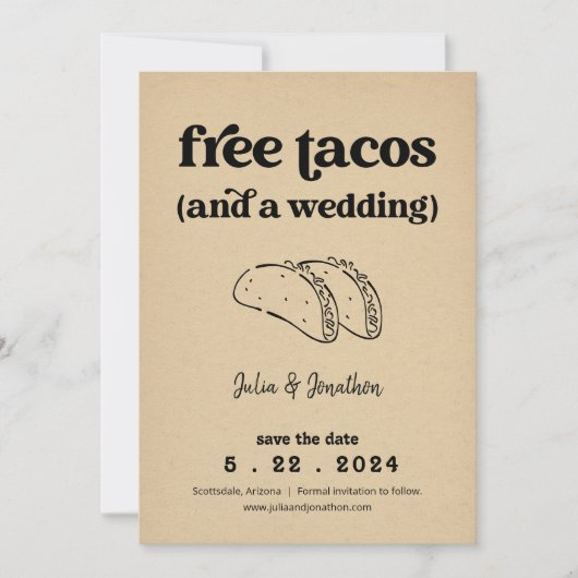 Free Tacos Funny Save the Date Card Einladung (Vorderseite)