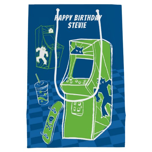 Free Time Arcade Medium Geschenktasche Mittlere Geschenktüte (Rückseite)