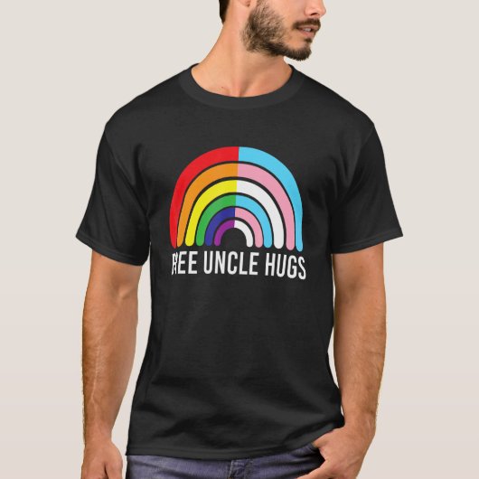 Free Uncle Hugs Rainbow Transgender Flag Lgbtq Gay T-Shirt (Vorderseite)