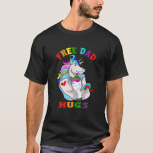 Free Unicorn Vater Hugs Rainbow LGBT Pride Fathers T-Shirt