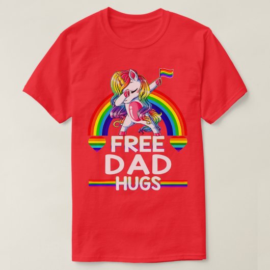 Free Vater Hugs Unicorn LGBT Pride Rainbow Vater T-Shirt (Design vorne)