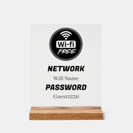 Free WiFi Password Sign | Network Name & Password Acrylschild (Vorderseite)