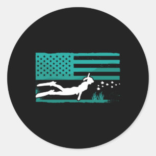 Freediving American Flag Diving Apnoe Freediver Runder Aufkleber