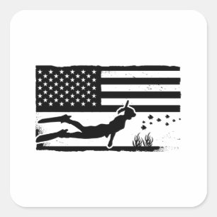 Freediving American Flag Diving Freediver Apnoe Quadratischer Aufkleber