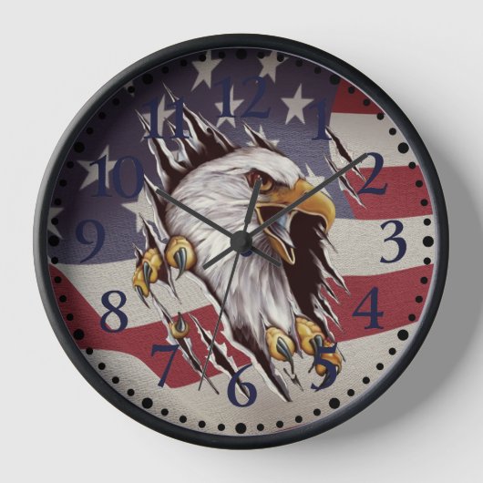 Freedom Bald Eagle American Flag Clock Uhr (Vorderseite)