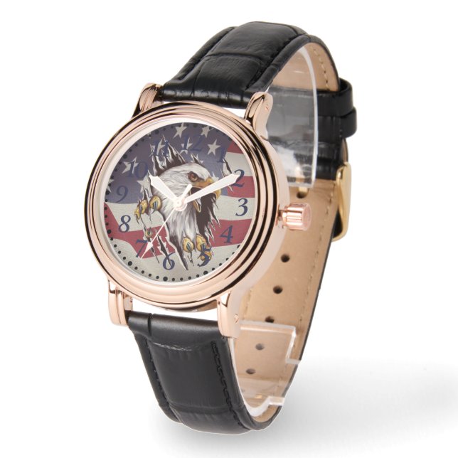 Freedom Bald Eagle American Flag Watch Armbanduhr (Winkel)