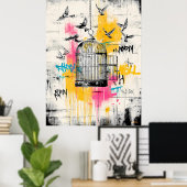 Freedom Birds - Graffiti Open Cage Urban Poster (Heimbüro)