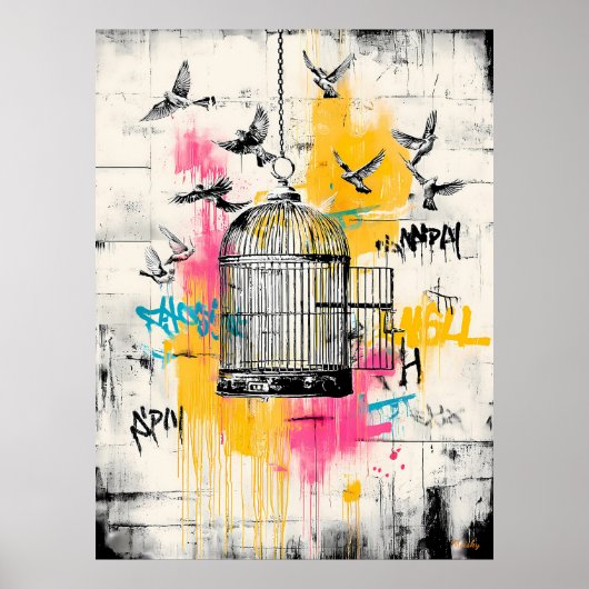 Freedom Birds - Graffiti Open Cage Urban Poster (Vorne)